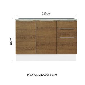 Balcão De Pia Cozinha 2 Portas E 3 Gavetas (com Tampo) Branco/rustic Stella Madesa Branco/rustic