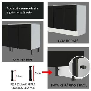 Balcão De Pia Cozinha 2 Portas (com Tampo) Branco/preto Agata Madesa Branco/preto