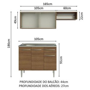 Armário De Cozinha Compacta 165cm Com Pia Rustic Emilly Madesa 05 Rustic