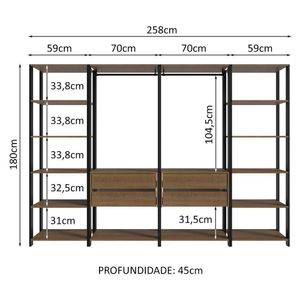 Guarda-roupa Closet Modulado Valencia 4 Gavetas 258cm Rustic/preto Madesa 01 Rustic/preto