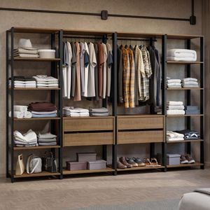 Guarda-roupa Closet Modulado Valencia 4 Gavetas 258cm Rustic/preto Madesa 01 Rustic/preto