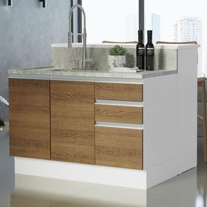 Ilha De Cozinha 120 Cm Branco/Rustic Glamy Madesa