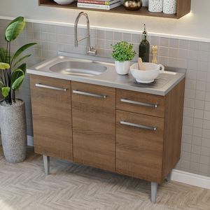 Armário Cozinha Compacta 105cm Pia Rustic-Cinza