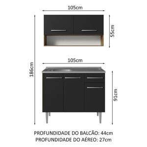 Armário Cozinha Compacta 105cm Pia Rustic/Preto