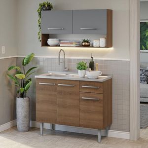 Armário Cozinha Compacta 105cm Pia Rustic-Cinza