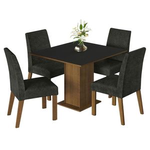 Mesa Jantar Madeira 4 Cadeiras Rustic-Preto-Oxford