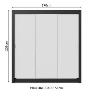 Guarda-roupa Casal 3 Portas Correr Preto/Branco Nobre
