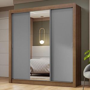 Guarda-roupa Casal 3 Portas Correr Espelho Rustic/cinza
