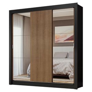 Guarda-roupa Casal 3 Portas Correr Espelhos Preto/rustic