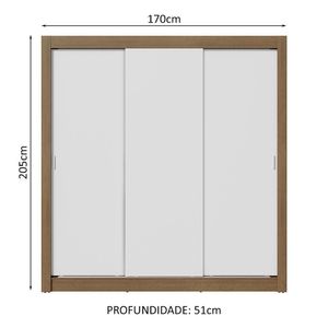 Guarda-Roupa Casal 3 Portas Correr Rustic/Branco