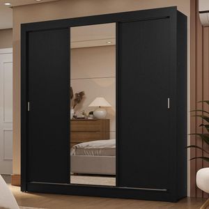 Guarda-roupa Casal 3 Portas Correr 2 Gavetas Preto Sublime