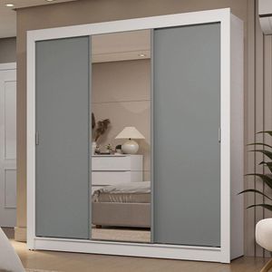 Guarda-roupa Casal 3 Portas Correr Espelho 2 Gavetas