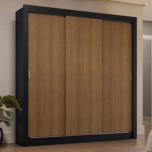 Guarda-Roupa Casal 3 Portas Correr Preto/Rustic