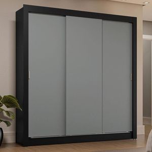 Guarda-Roupa Casal 3 Portas Correr Preto/Cinza Madesa