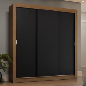 Guarda-Roupa Casal 3 Portas Correr Rustic/Preto
