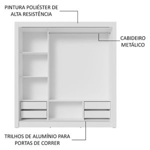 Guarda-roupa Casal 3 Portas Correr 4 Gavetas Branco/Rústico