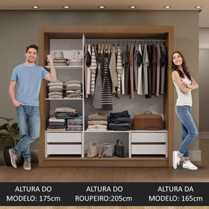 Guarda-roupa Casal 3 Portas Correr 4 Gavetas Rústico/Preto
