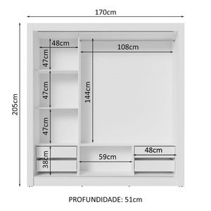 Guarda-roupa Casal 3 Portas Correr 4 Gavetas Branco/Preto