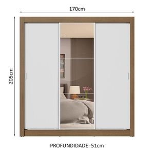 Guarda-roupa Casal 3 Portas Correr 4 Gavetas Rústico/Branco