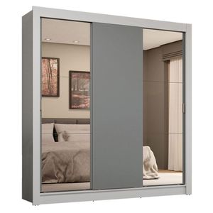 Guarda-roupa Casal 3 Portas Correr 4 Gavetas Branco/Cinza