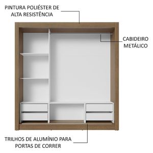 Guarda-roupa Casal 3 Portas Correr 4 Gavetas Rústico/Branco