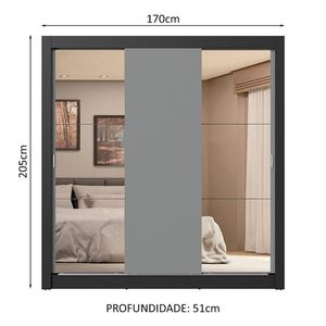 Guarda-roupa Casal 3 Portas Correr 4 Gavetas Preto/Cinza