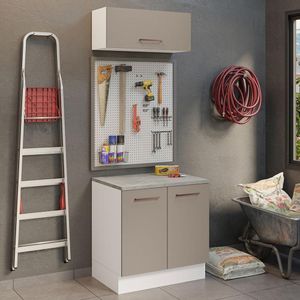 Kit Balcão E Armário Aéreo 80cm Branco/Crema
