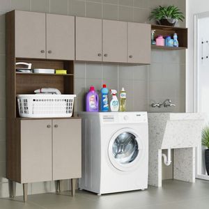 Kit Área Serviço Lavanderia 235cm Rustic/Crema Gourmet
