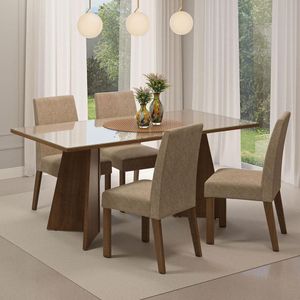 Conjunto Sala Jantar Mesa Vidro 4 Cadeiras Rustic