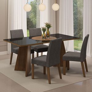 Conjunto Sala Jantar Mesa Vidro 4 Cadeiras Rustic