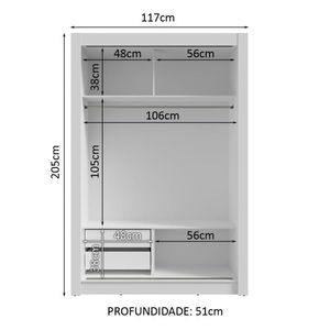 Guarda-roupa Solteiro 2 Portas Correr 2 Gavetas Branco/cinza