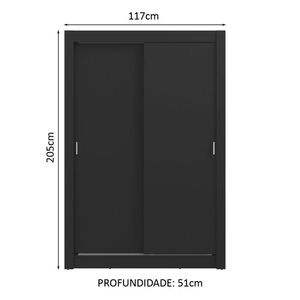 Guarda-Roupa Solteiro 2 Portas Correr 4 Gavetas Preto