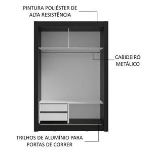 Guarda-roupa Solteiro 2 Portas De Correr Com Espelhos 2 Gavetas Preto Vivare Madesa Preto