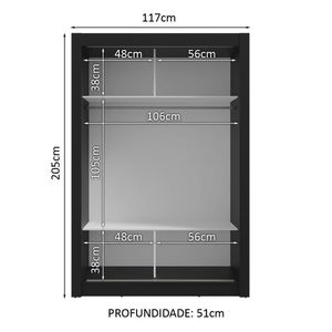 Guarda-roupa Solteiro 2 Portas Correr Espelho Preto/branco