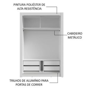Guarda-roupa Solteiro 2 Portas Correr 4 Gavetas Branco/Preto