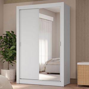 Guarda-roupa Solteiro 2 Portas De Correr Com Espelho 4 Gavetas Branco Vivare Plus Madesa Branco