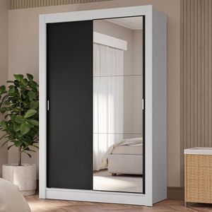 Guarda-roupa Solteiro 2 Portas Correr 4 Gavetas Branco/Preto