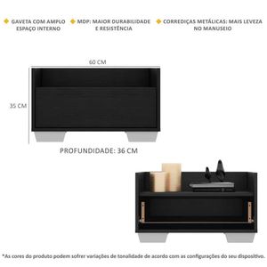 Kit com 2 Mesas de Cabeceira 60 Cm com Pés Quadrados Preta