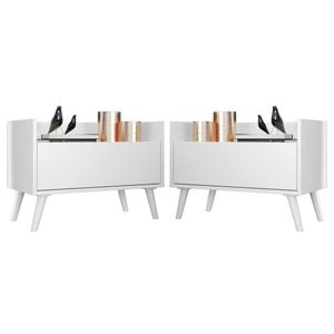 Kit com 2 Mesas de Cabeceira 60 Cm com Pés Retrô Branca