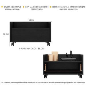 Mesa De Cabeceira 60 Cm Com Rodízios Fg3629 Preta