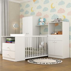 Quarto Infantil Com Berço Cômoda Olívia Branco