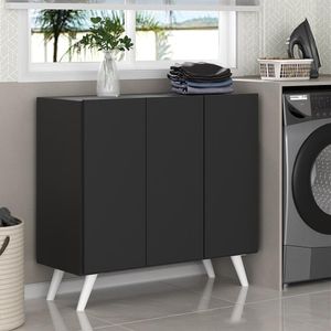 Armário Lavanderia 90cm Mp5033 Preto/Branco