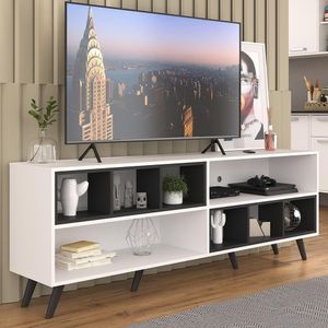 Rack Para Tv 75" Retrô Com Nichos Jazz Branco Preto