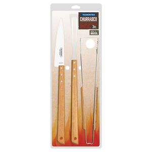 Kit para Churrasco em Aço Inox e Madeira com Pegador 3 peças - Tramontina
