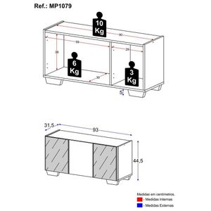 Rack Tv Até 32 Polegadas Com Espelhos Mp1079 Grafite branco