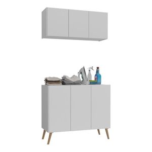 Conjunto Lavanderia Retrô Multiuso Armário Aéreo E Balcão Mp5050 Branco natural