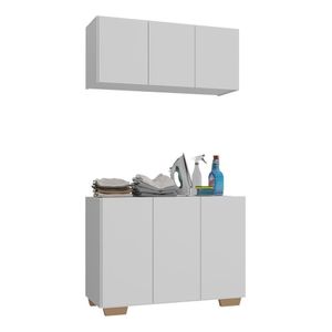 Conjunto Lavanderia Multiuso Armário Aéreo E Balcão Mp5051 Branco natural