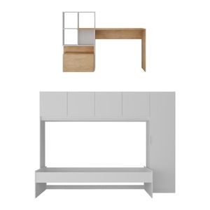 Conjunto Quarto Cama Solteiro Com Colchão/guarda-roupas/escrivaninha Multimóveis Mp4225 Branco/rustic Branco/rustic