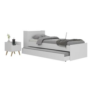 Conjunto Quarto Bicama Com Colchão E Baú/mesa De Cabeceira Retrô Multimóveis Mp4222 Branco/natural Branco/natural