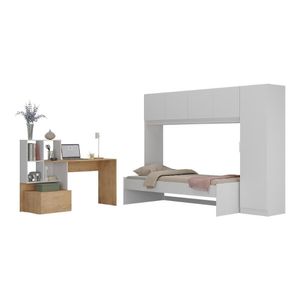 Conjunto Quarto Cama Solteiro Com Colchão/guarda-roupas/escrivaninha Multimóveis Mp4225 Branco/rustic Branco/rustic